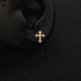 Titanium Cross CZ Piercing Stud | 1PC – Flat Back Labret | Ear Nose Body Jewelry