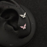 Titanium Butterfly Marquise CZ Piercing Stud – White & Pink | 1pc | Ear Nose Body Jewelry