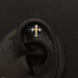 Titanium Cross CZ Piercing Stud | 1PC – Flat Back Labret | Ear Nose Body Jewelry
