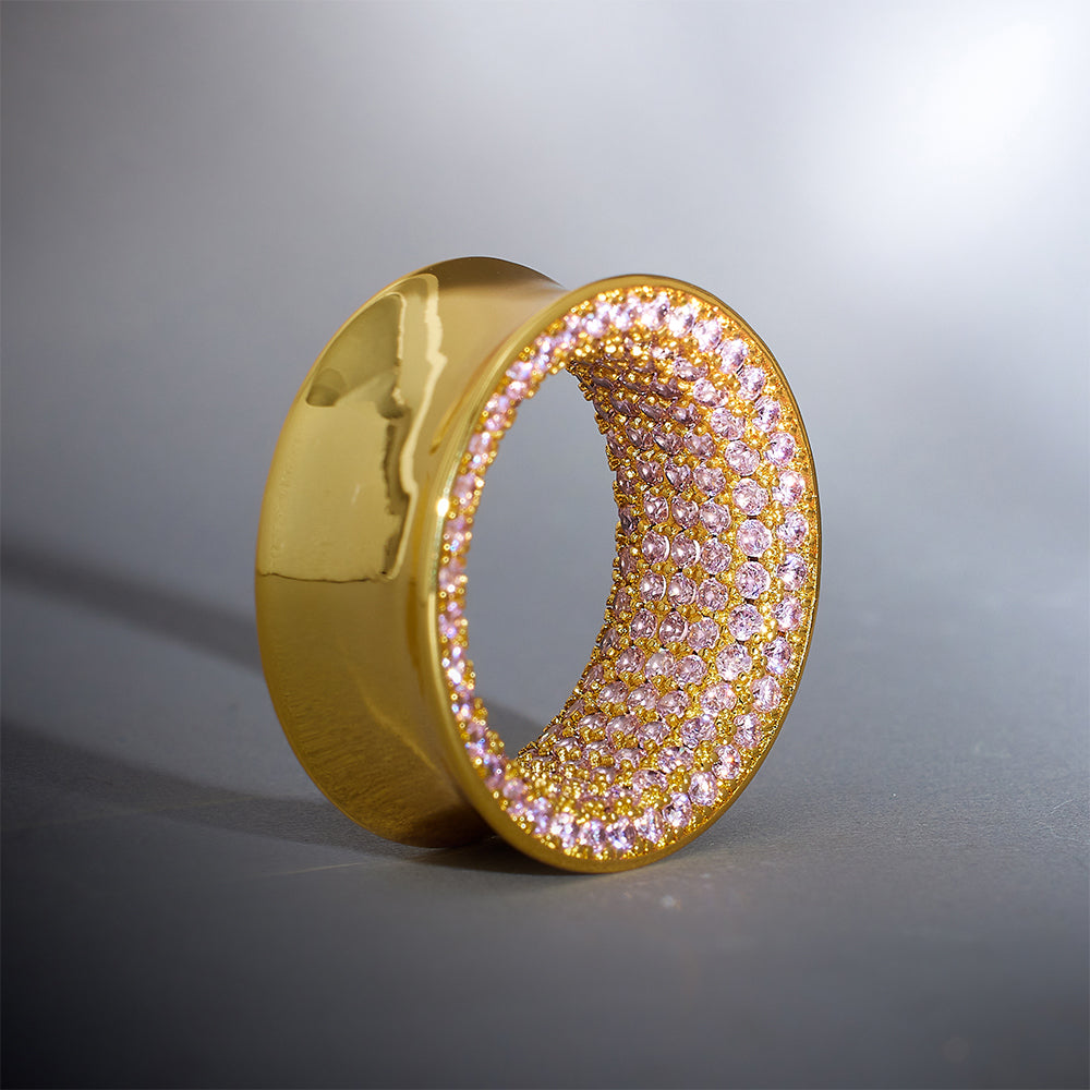 Pink Zircon 14K Gold Stars Shining Tunnel(2Pcs)