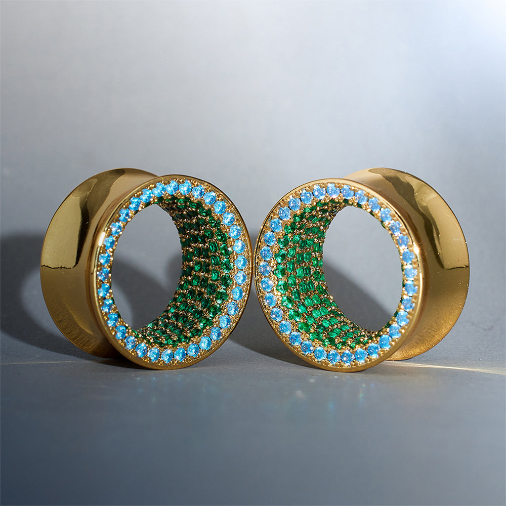 Lake Green Moissanite 14K Gold Stars Shining Tunnel(2Pcs)