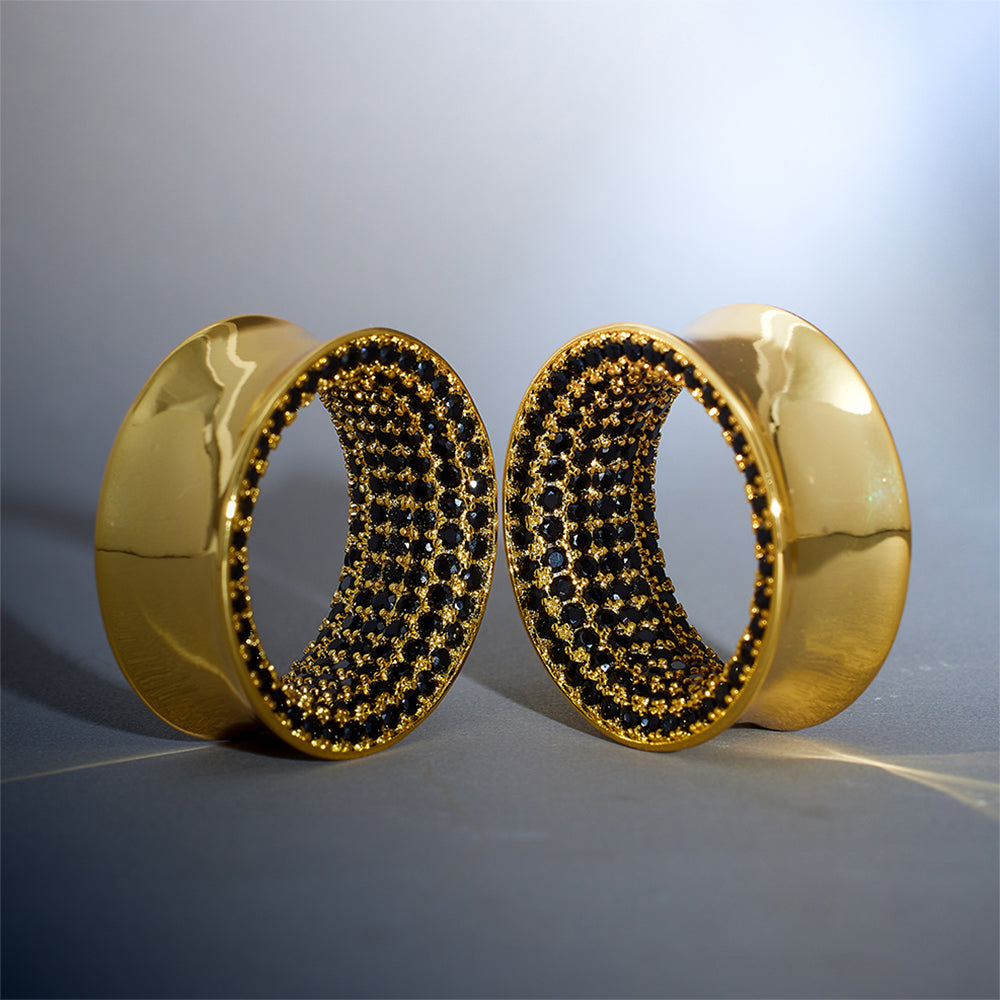 Black Moissanite 14K Gold Stars Shining Ear Gauge Tunnel(2Pcs)