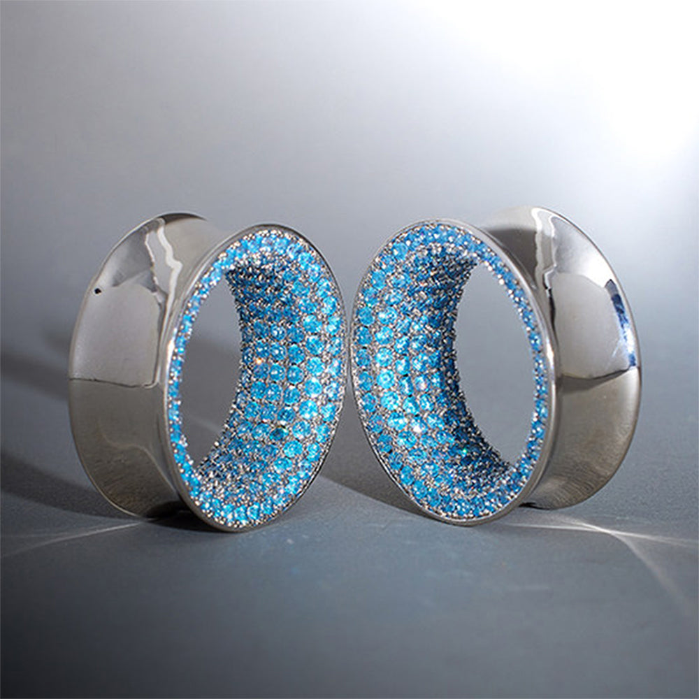 Blue Topaz S925 Silver Stars Shining Tunnel (2Pcs)