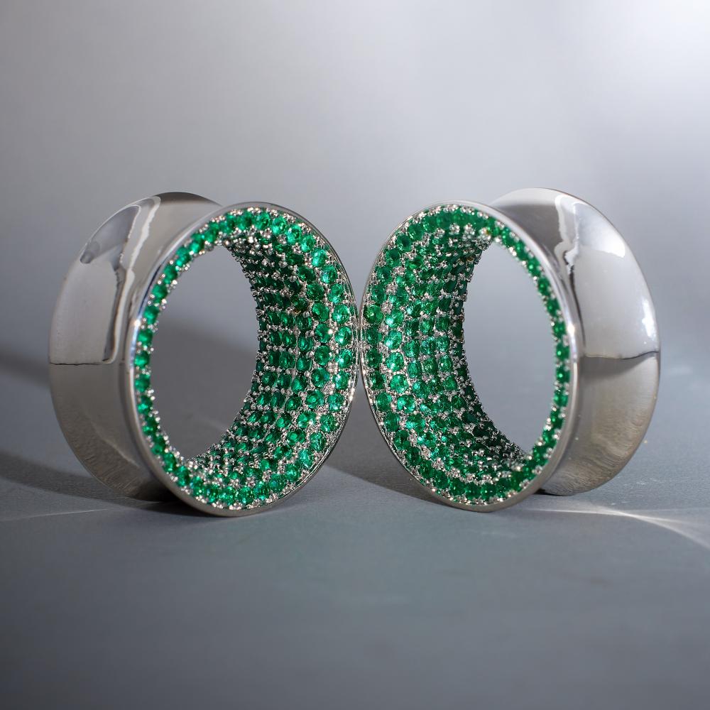 Green Zircon S925 Silver Stars Shining Tunnel(2Pcs)