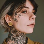 Stainless Steel Golden Filigree Blossoms Ear Gauge Tunnels 2Pcs