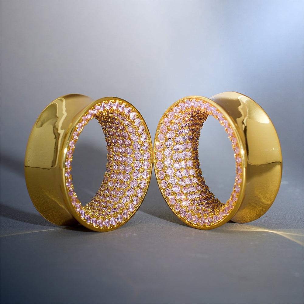 Pink Zircon 14K Gold Stars Shining Tunnel(2Pcs)