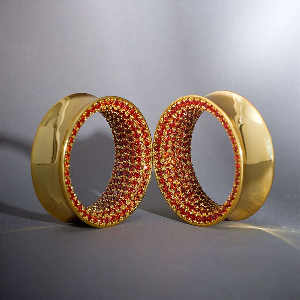 Red Moissanite 14K Gold Stars Shining Ear Gauge Tunnel(2Pcs)