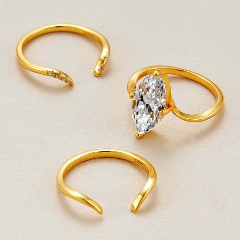 3 Carat Marquise - Cut S925 Moissanite Stacking Ring Set - AKAK BODYJEWELRY - ear - tunnel