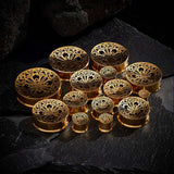 Stainless Steel Golden Filigree Blossoms Ear Gauge Tunnels 2Pcs