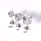 S925 Silver 6-Prong D Color Moissanite Stud Earrings 2pcs