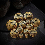 Stainless Steel Golden Filigree Blossoms Ear Gauge Tunnels 2Pcs