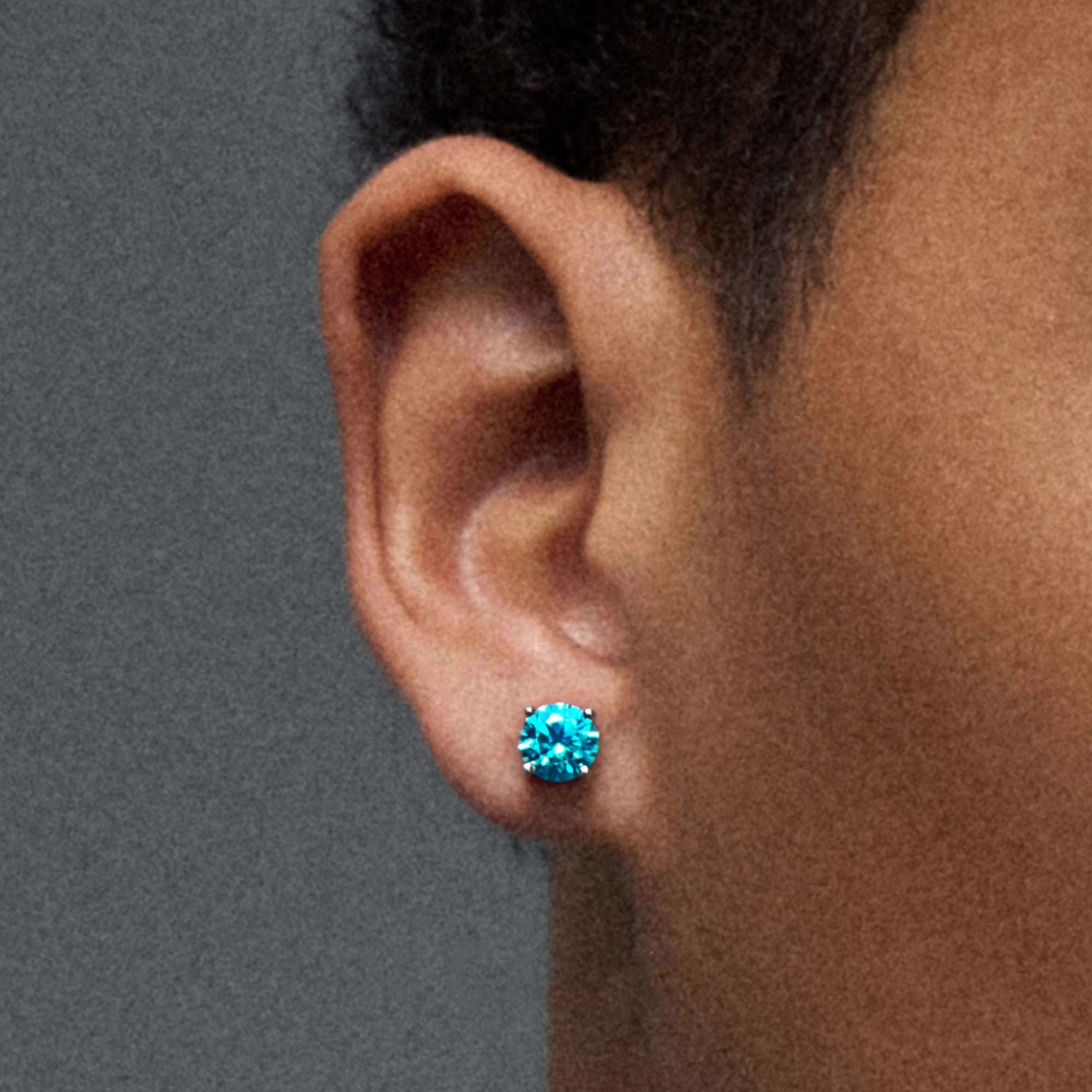 S925 Silver Blue Moissanite Stud Earrings Jewelry for Women Men