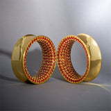 Orange Red Zircon 14K Gold Stars Shining Ear Gauge Tunnel(2Pcs)