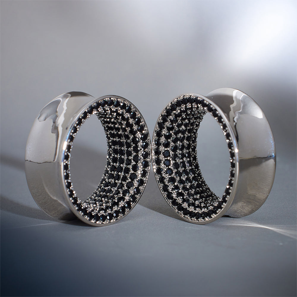 Black Moissanite 14K White Gold Stars Shining Ear Gauge Tunnel(2Pcs)