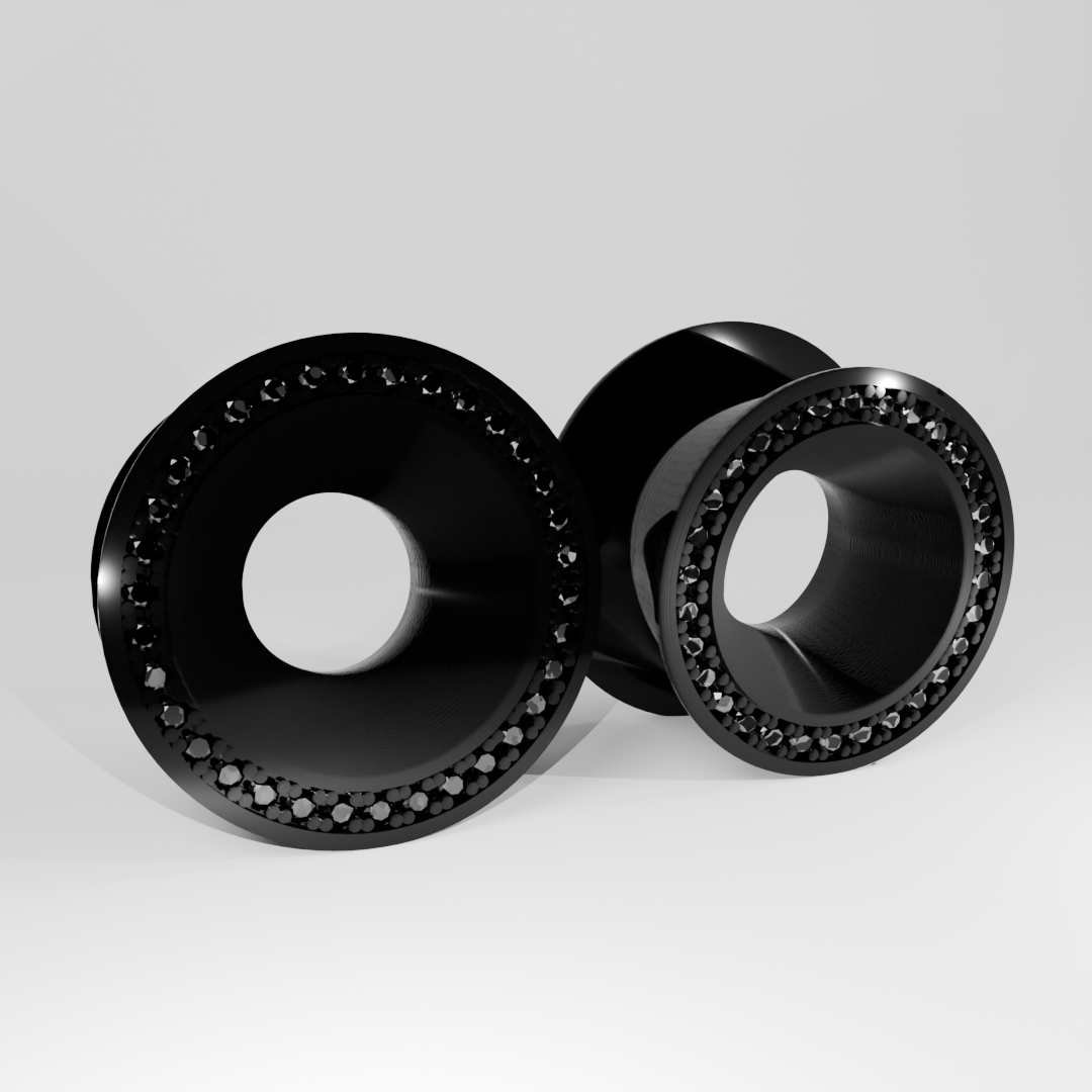 AKAK Tungsten Steel Black Zircon Celestial Halo Dual Ear Gauge Tunnel (2Pcs)