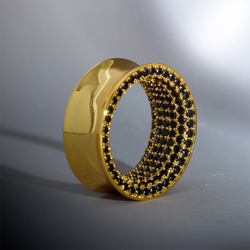 Schwarzer Moissanit 14 Karat Gold Sterne Glänzende Ohr Tunnel (2 Stück) 