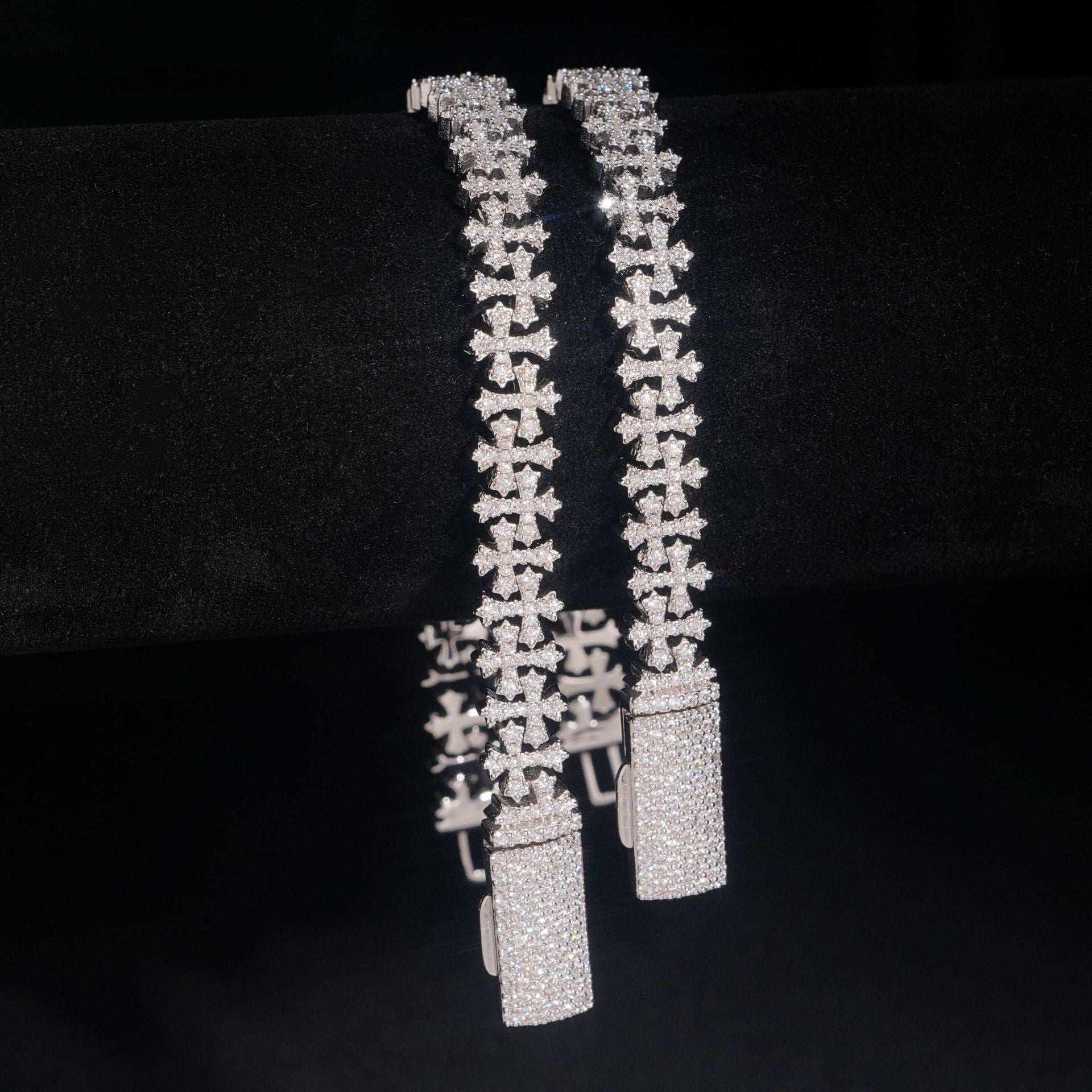 S925 Sterling Silver Moissanite Gothic Cross Bracelet