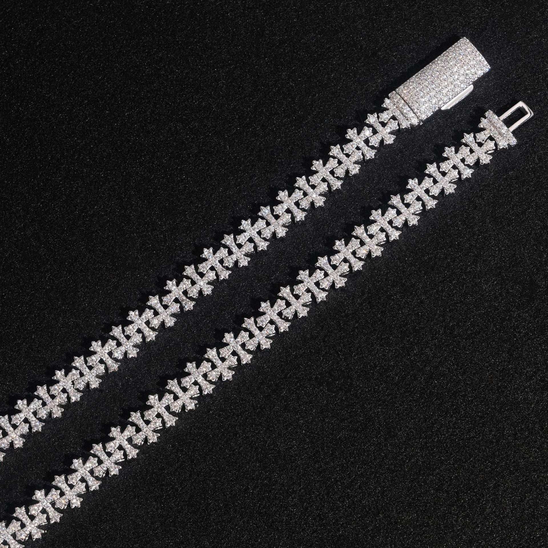 S925 Sterling Silver Moissanite Gothic Cross Bracelet