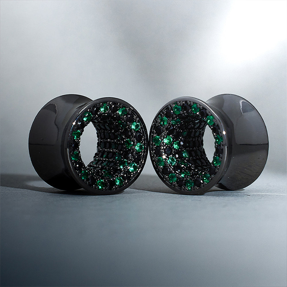 Tungsten Steel Zircon Black Green Tunnel(2pcs)