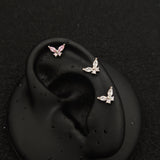 Titanium Butterfly Marquise CZ Piercing Stud – White & Pink | 1pc | Ear Nose Body Jewelry