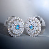 Blue Sea Daisy Moissanite S925 Silver Ear Gauge Tunnel (2Pcs)