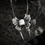 Ghost Wings Pearl Skull Necklace