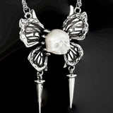Ghost Wings Pearl Skull Necklace