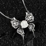 Ghost Wings Pearl Skull Necklace