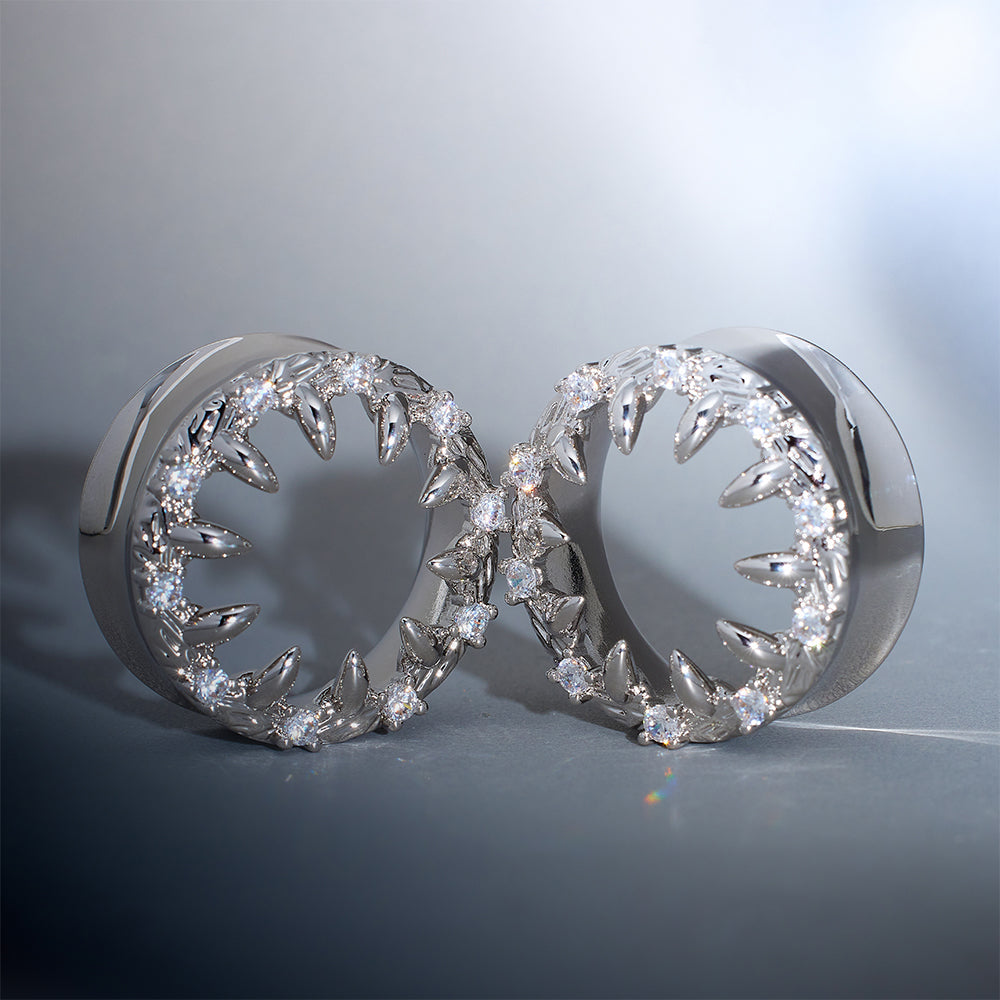Strange Flower Zircon S925 Silver Ear Gauge Tunnel (2Pcs)