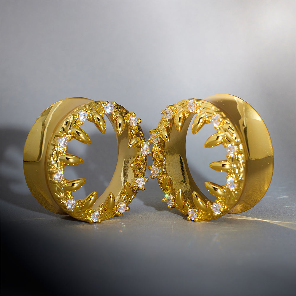 Strange Flower Zircon 14K Ear Gauge Tunnel (2Pcs)