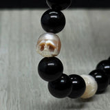 Freshwater Pearl Hand | Carved Skull Obsidian Bracelet