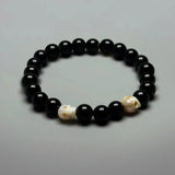 Freshwater Pearl Hand | Carved Skull Obsidian Bracelet