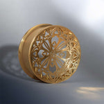 Stainless Steel Golden Filigree Blossoms Ear Gauge Tunnels 2Pcs