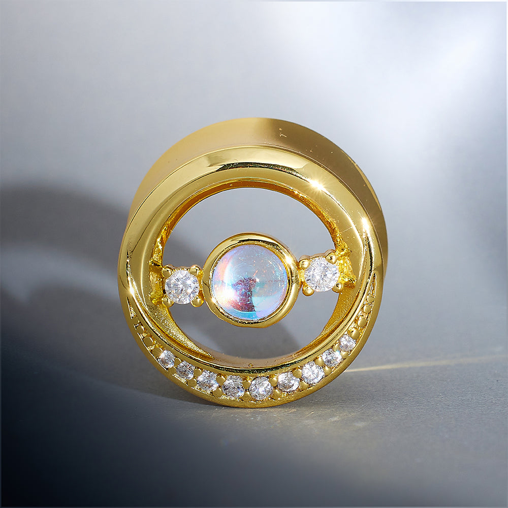 Starlight Moissanite 14K Gold Ear Gauge Tunnel (2Pcs)