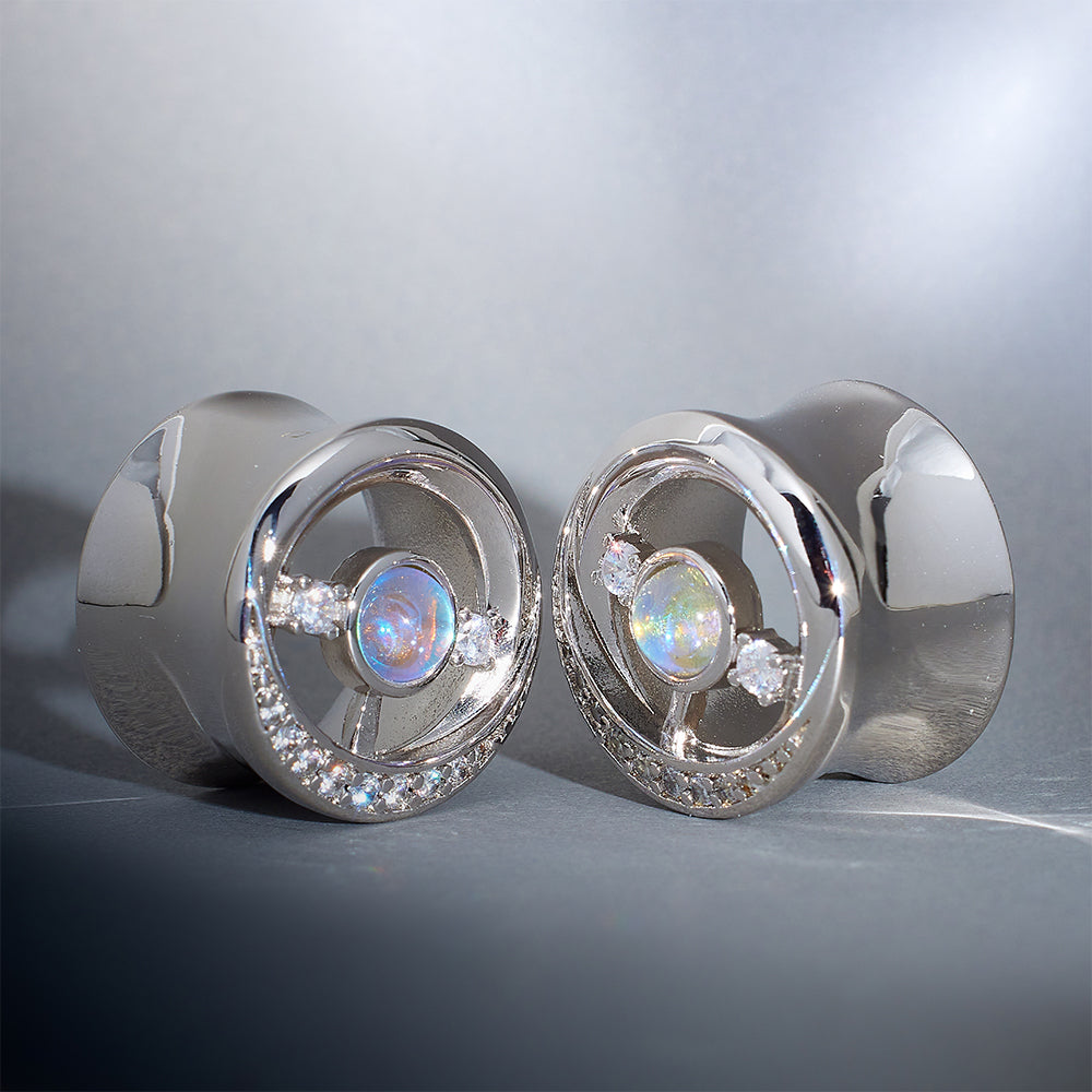 Starlight Zircon 14K Gold Ear Gauge Tunnel (2Pcs)