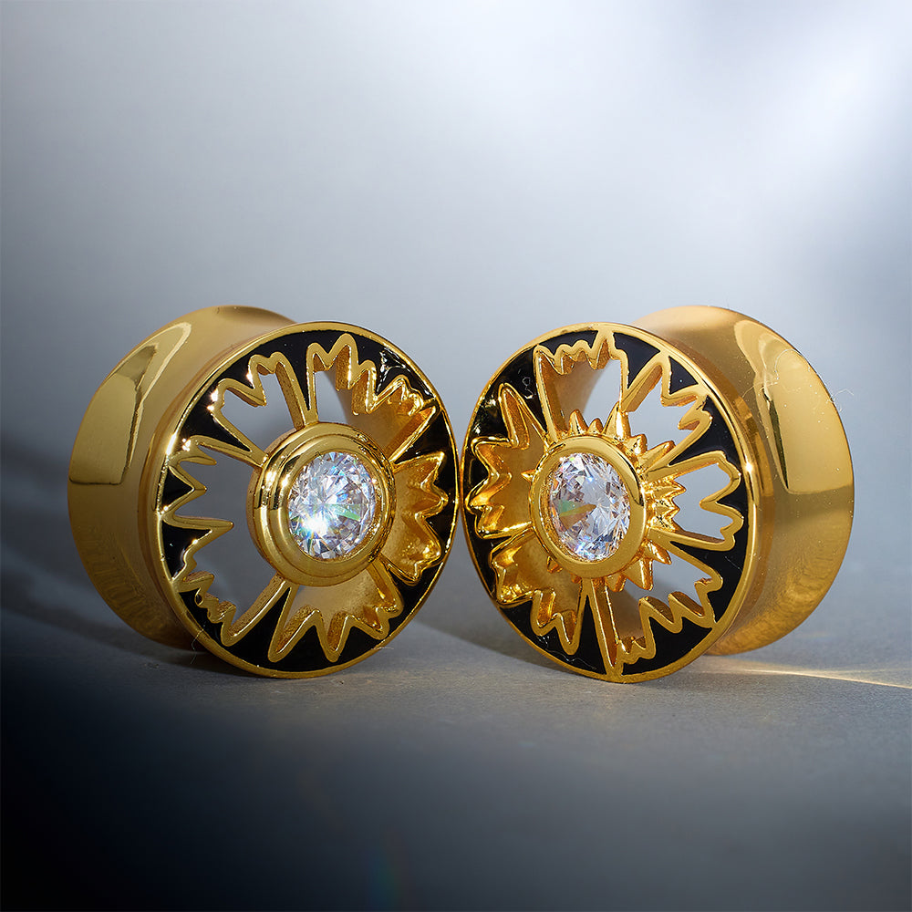 Magnificent Flower Zircon 14K Ear Gauge Tunnel (2Pcs)