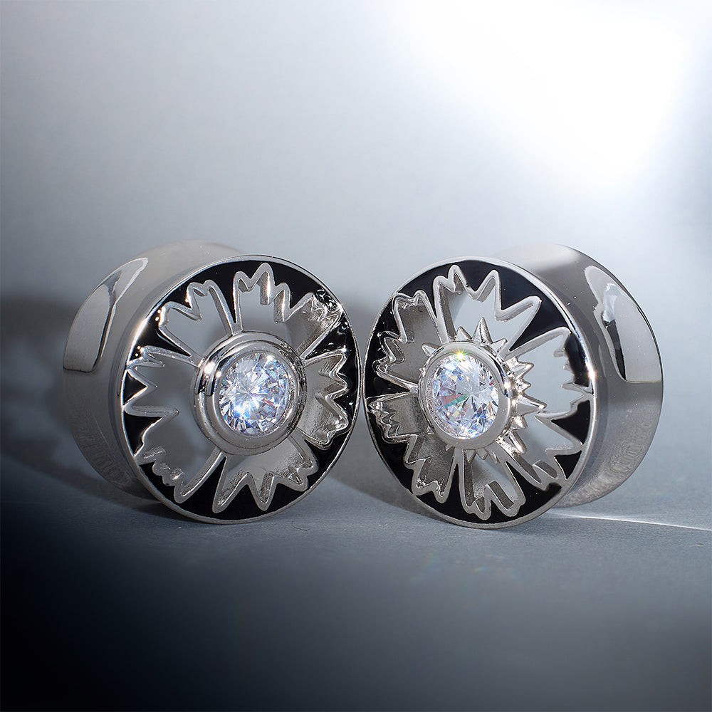 Magnificent Flower Zircon 14K Ear Gauge Tunnel (2Pcs)