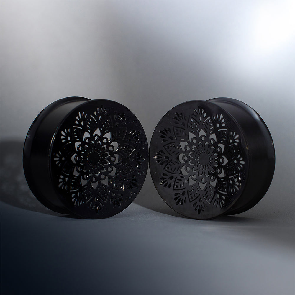 Lot de 2 tunnels d'oreille en acier avec motif mandala