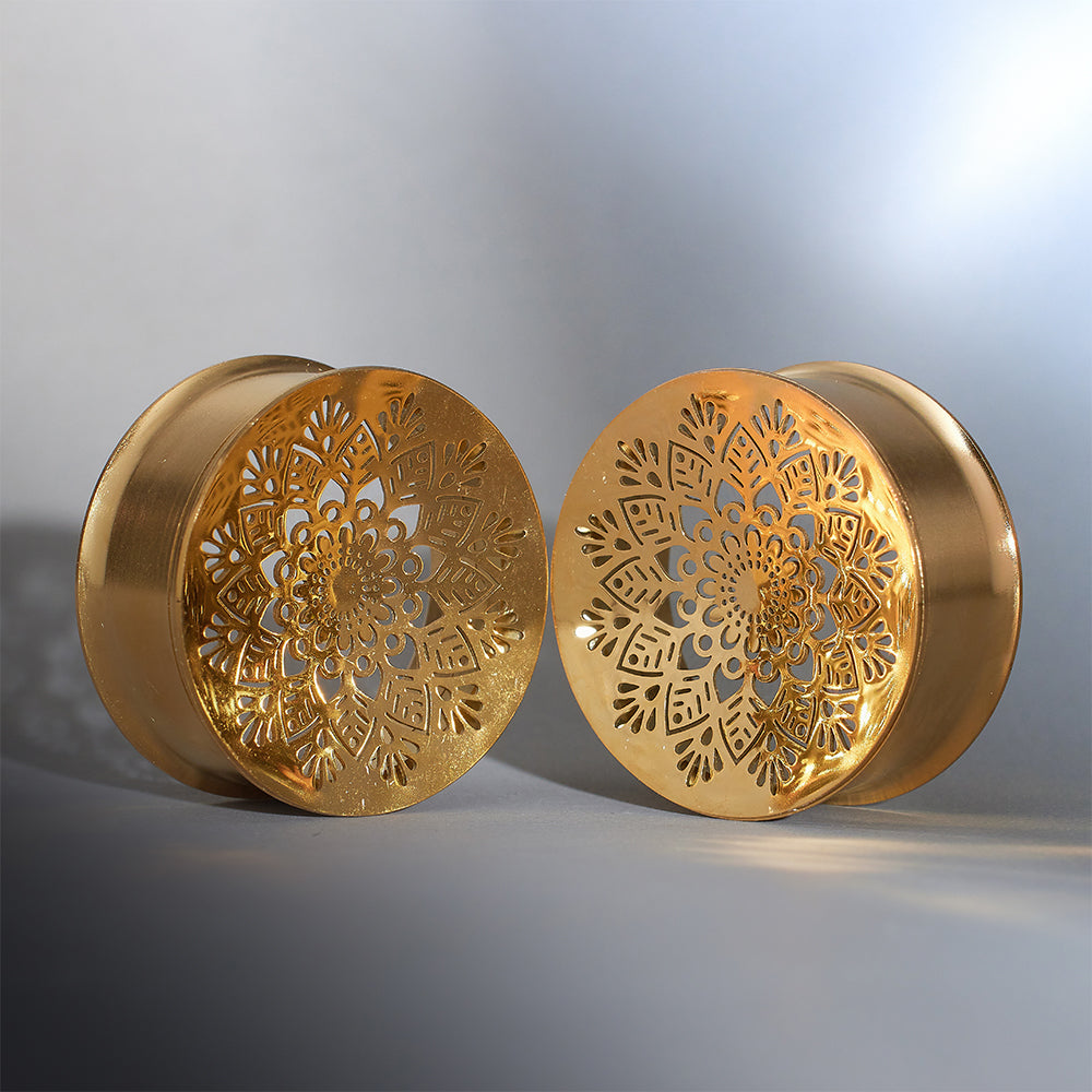 Lot de 2 tunnels d'oreille en acier avec motif mandala