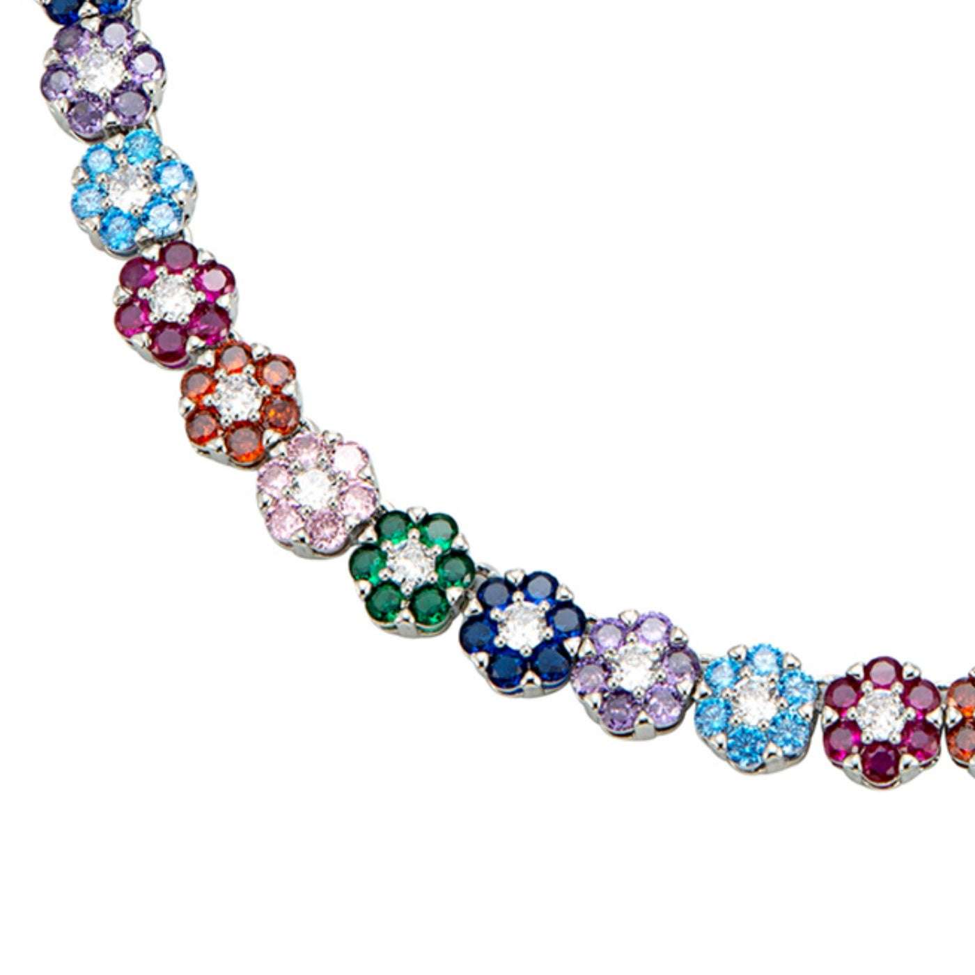 Color Bloom Zircon Floral Chain Necklace