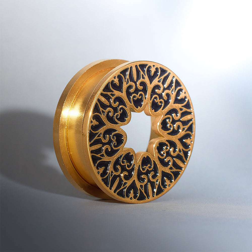 Stainless Steel Pattern Fiore Ear Piercing Ear Gauge Tunnels 2pcs