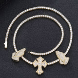 S925 Silver Praying Hands Cross Moissanite Tennis Necklace