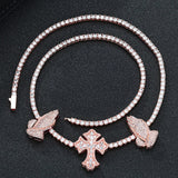 S925 Silver Praying Hands Cross Moissanite Tennis Necklace