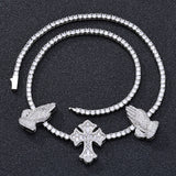 S925 Silver Praying Hands Cross Moissanite Tennis Necklace