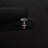 Titanium Cross & Safety Pin Cross CZ Piercing Stud | 1PC – Flat Back Labret | Ear Nose Body Jewelry