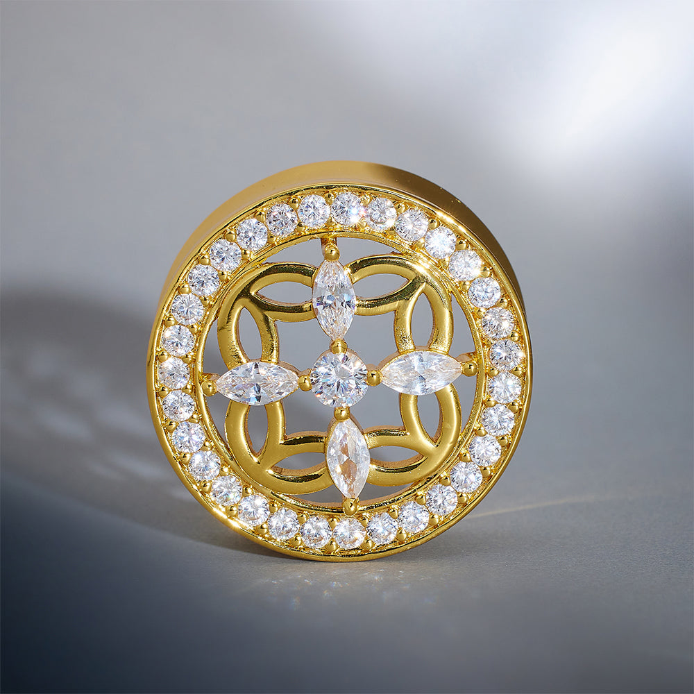 Sea View Lattice Zircon 14K Ear Gauge Tunnel (2Pcs)