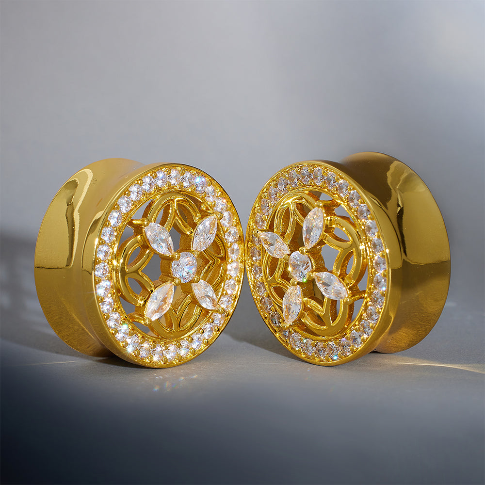 Sea View Lattice Zircon 14K Ear Gauge Tunnel (2Pcs)