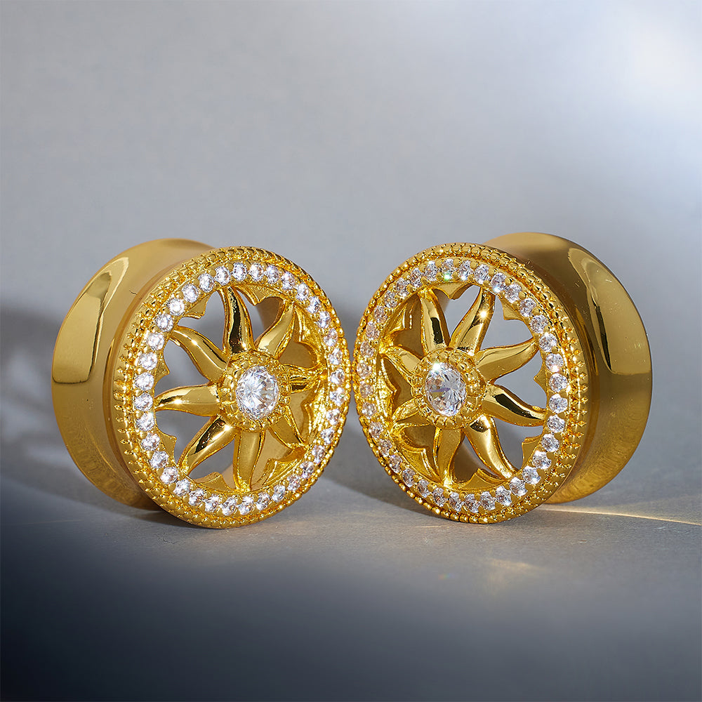 Sunrise Wreath Zircon 14K Ear Gauge Tunnel (2Pcs)