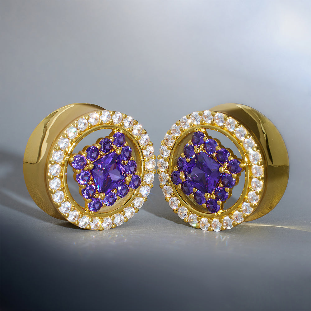 S925 Silber Zirkon Violett Krone Ohr Tunnel (2 Stück)