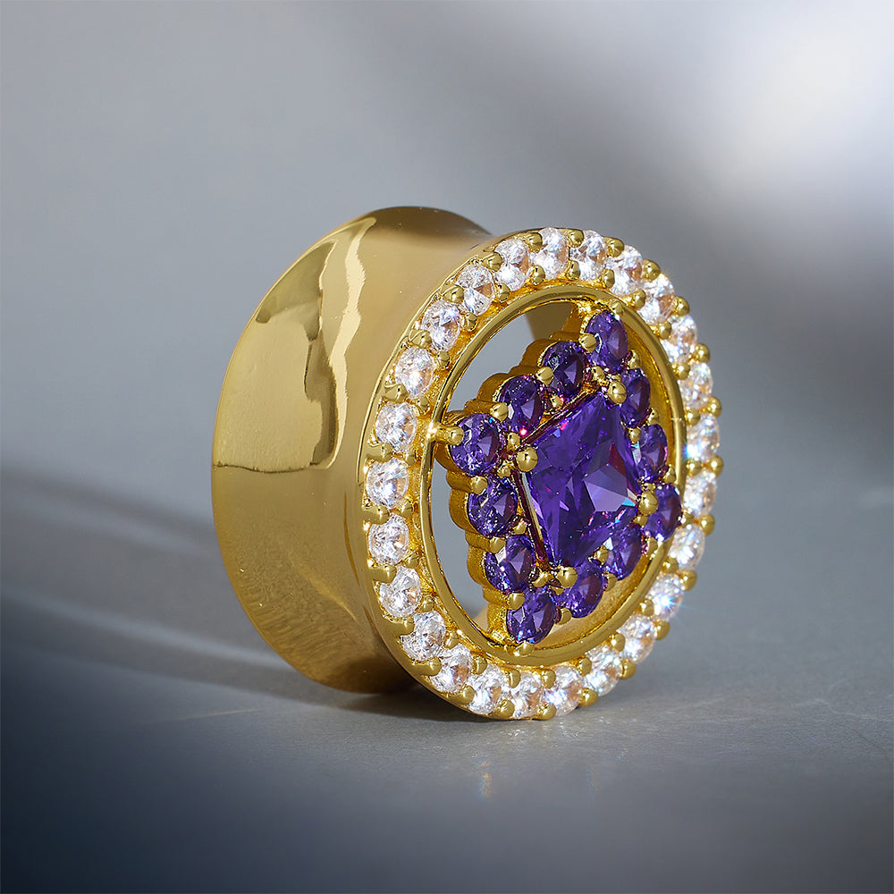 S925 Silber Zirkon Violett Krone Ohr Tunnel (2 Stück)
